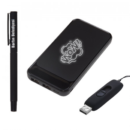 5057 Siyah Hediyelik Set - Led işıklı 10.000Mah Powerbank - Led işıklı Usb Bellek Led işıklı Rubber Metal Kalem 5057 Siyah Hediyelik Set - Led işıklı 10.000Mah Powerbank - Led işıklı Usb Bellek Led işıklı Rubber Metal Kalem