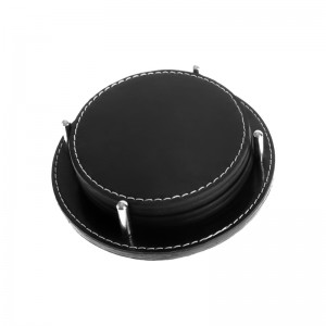 5879 Siyah Deri Bardak Altlığı 4'LÜ SET