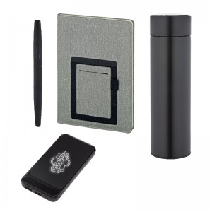 5066 Siyah Defter & Kalem & Powerbank & Termos Set