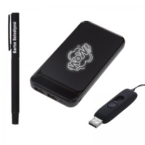5057 Siyah Kalem & Powerbank & Usb Set